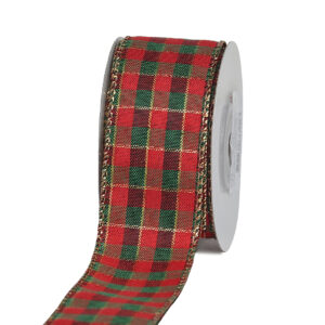 TE-YH133-0150-Y001 Skót kockás karácsonyi textilszalag [38mm x 10m] piros/bordó/zöld/arany