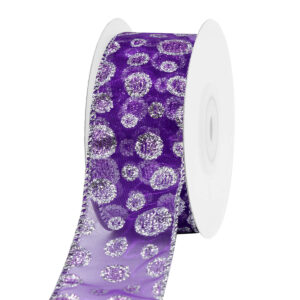 TE-YHF07-0150-S006 Glitteres mintás organza szalag [38mm x 10m] lila/ezüst