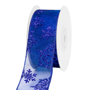 TE-YHJ21-0150-B006 Glitteres hópehely mintás karácsonyi dekor szalag [38mm x 10m] sötétkék