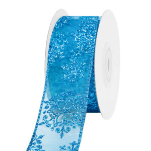 TE-YHJ21-0150-N007 Glitteres hópehely mintás karácsonyi dekor szalag [38mm x 10m] türkizkék