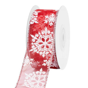 TE-YHJ21-0150-S012 Glitteres hópehely mintás karácsonyi dekor szalag [38mm x 10m] piros/fehér