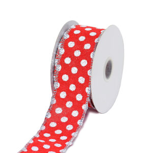 TE-YHJ68-0150-S007 Glitteres pöttyös mintás karácsonyi dekor szalag [38mm x 10m] piros/fehér/ezüst