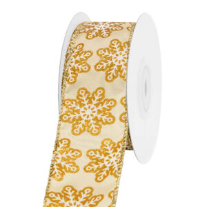 TE-YHJ86-0150-G002 Glitteres hópehely mintás karácsonyi dekor szalag [38mm x 10m] sötétkrém/arany