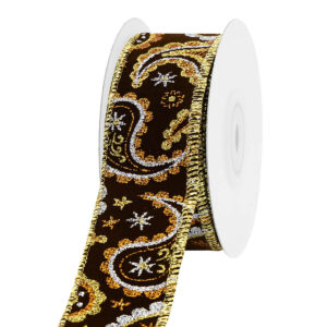 TE-YLB97-0150-G004 Bársony dekor szalag kasmír mintával [38mm x 10m] barna