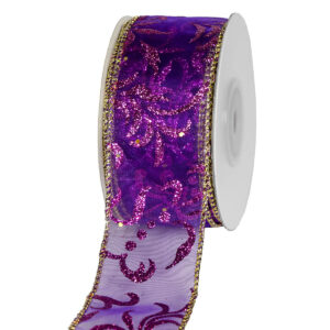 TE-YNA06-0150-C006 Gitteres mintás organza szalag [38mm x 10m] lila/arany