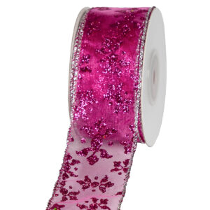 TE-YNA64-0150-S008 Glitteres mintás organza szalag [38mm x 10m] ciklámen/ezüst