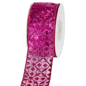 TE-YNA74-0150-H010 Glitteres mintás organza szalag  [38mm x 10m] ciklámen