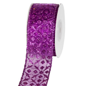 TE-YNA74-0150-P015 Glitteres mintás organza szalag  [38mm x 10m] sötétlila
