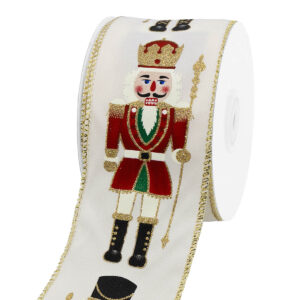 TE-YWH32-0250-G002 Diótörő mintás karácsonyi szalag [64mm x 10m] ekrü/piros/arany/zöld