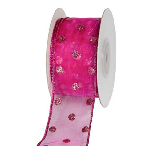 TE-YX599-0150-C212 Glitter pöttyös organza szalag  [38mm x 10m] ciklámen