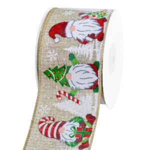 TE-YEA601-0250-G301 Karácsonyi manó mintás dekor szalag [64mm x 10m] natúr/fehér/piros/zöld