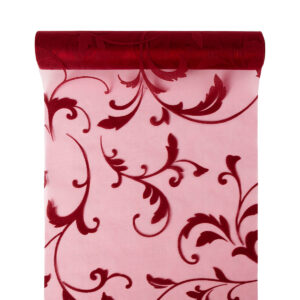 OA-BS-INDA-23-Y10-005 Bársony inda mintás organza anyag [23,5cm x 5m] bordó