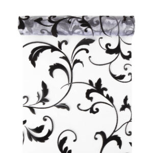 OA-BS-INDA-23-Y10-073,045 Bársony inda mintás organza anyag [23,5cm x 5m] fehér/fekete