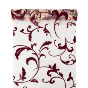 OA-BS-INDA-23-Y10-076,006 Bársony inda mintás organza anyag [23,5cm x 5m] krém/burgundi