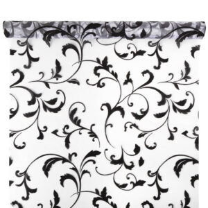 OA-BS-INDA-47-Y10-073,045 Bársony inda mintás organza anyag [47cm x 5m] fehér/fekete
