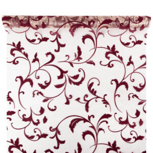 OA-BS-INDA-47-Y10-076,006 Bársony inda mintás organza anyag [47cm x 5m] krém/burgundi