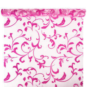 OA-BS-INDA-47-Y10-086,012 Bársony inda mintás organza anyag [47cm x 5m] rózsaszín/ciklámen