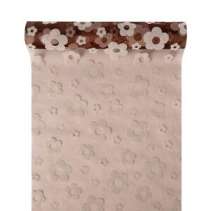 OA-BS-VIRAG-23-Y17-044,076 Bársony virágmintás organza anyag [23,5cm x 5m] barna/krém
