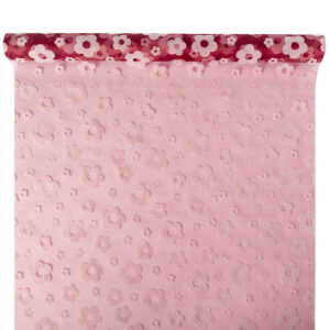 OA-BS-VIRAG-47-Y17-005,073 Bársony virágmintás organza anyag [47cm x 5m] bordó/fehér