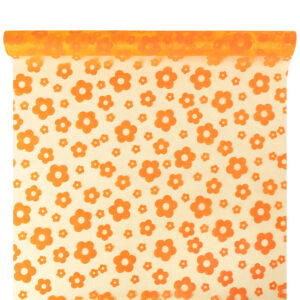 OA-BS-VIRAG-47-Y17-013,022 Bársony virágmintás organza anyag [47cm x 5m] napsárga/világosnarancs