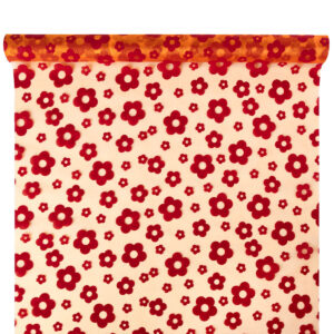 OA-BS-VIRAG-47-Y17-021,005 Bársony virágmintás organza anyag [47cm x 5m] narancs/bordó