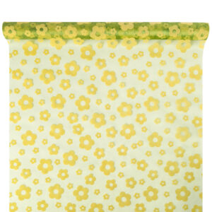 OA-BS-VIRAG-47-Y17-047,038 Bársony virágmintás organza anyag [47cm x 5m] mohazöld/citrom