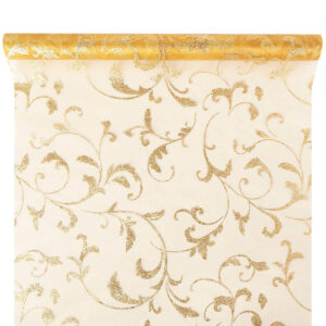 OA-GL-INDA-47-Y20-014 Glitter barokk inda mintás organza anyag [47cm x 5m] arany