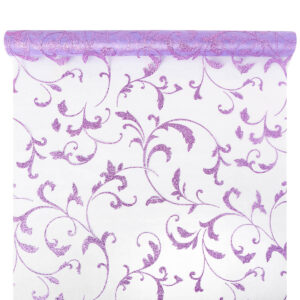 OA-GL-INDA-47-Y20-110 Glitter barokk inda mintás organza anyag [47cm x 5m] világoslila