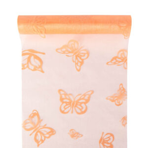OA-BS-LEPKE-23-Y22-099 Bársony lepke mintás organza anyag [23,5cm x 5m] barack