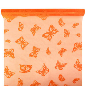 OA-BS-LEPKE-47-Y22-021 Bársony lepke mintás organza anyag [47cm x 5m] narancssárga