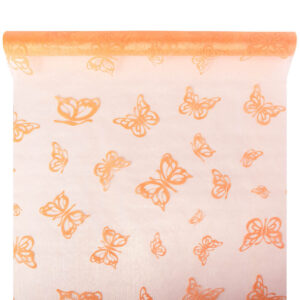 OA-BS-LEPKE-47-Y22-099 Bársony lepke mintás organza anyag [47cm x 5m] barack