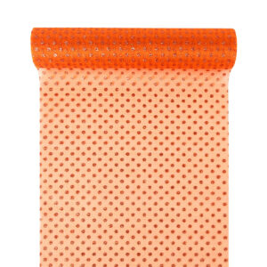 OA-GL-POTTY-23-Y30-021 Glitter pöttyös mintás organza anyag [23,5cm x 5m] narancssárga